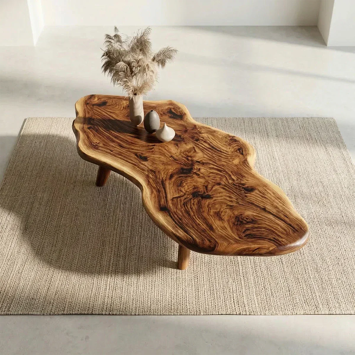 Organic Live Edge Natural Solid Wood Coffee Table with Sculptural Legs - Elitegemse - View 3