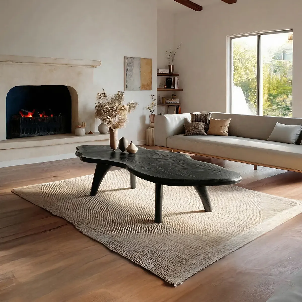 Organic Live Edge Natural Solid Wood Coffee Table with Sculptural Legs - Elitegemse - View 6
