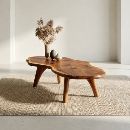 Organic Live Edge Natural Solid Wood Coffee Table with Sculptural Legs - Elitegemse - View 8