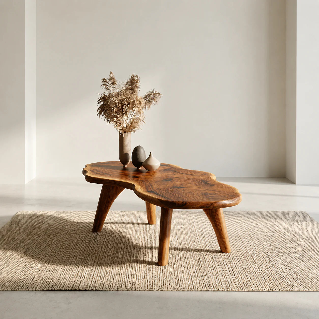 Organic Live Edge Natural Solid Wood Coffee Table with Sculptural Legs - Elitegemse - View 9