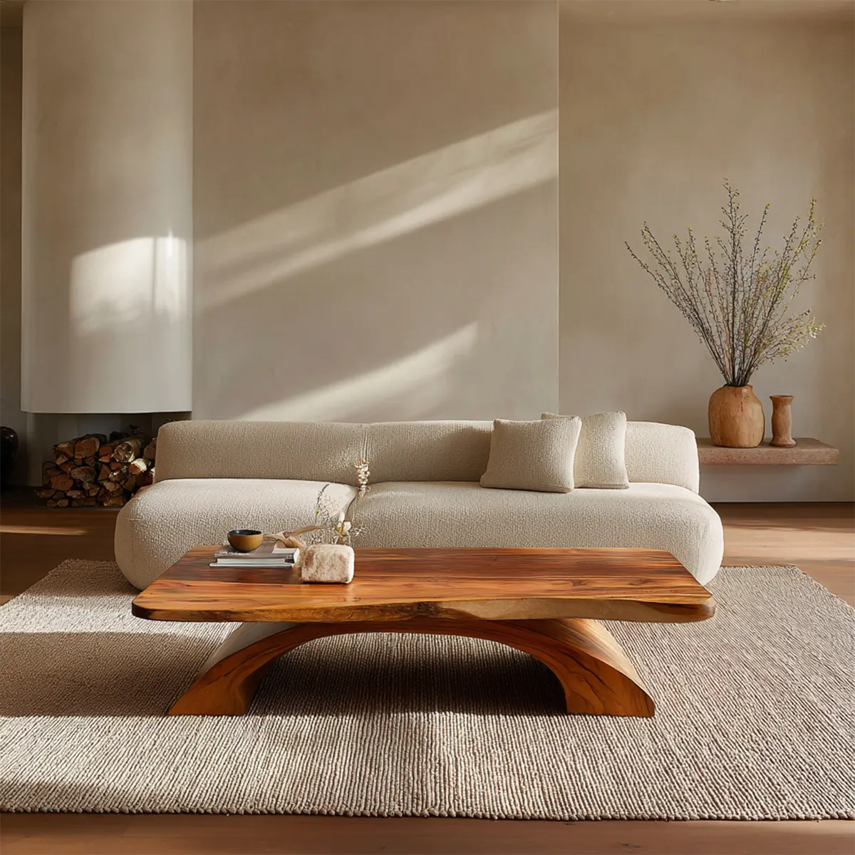 Organic Modern Sculptural Arch Base Coffee Table in Natural Solid Wood - Elitegemse
