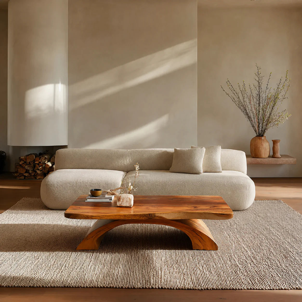 Organic Modern Sculptural Arch Base Coffee Table in Natural Solid Wood - Elitegemse - View 10