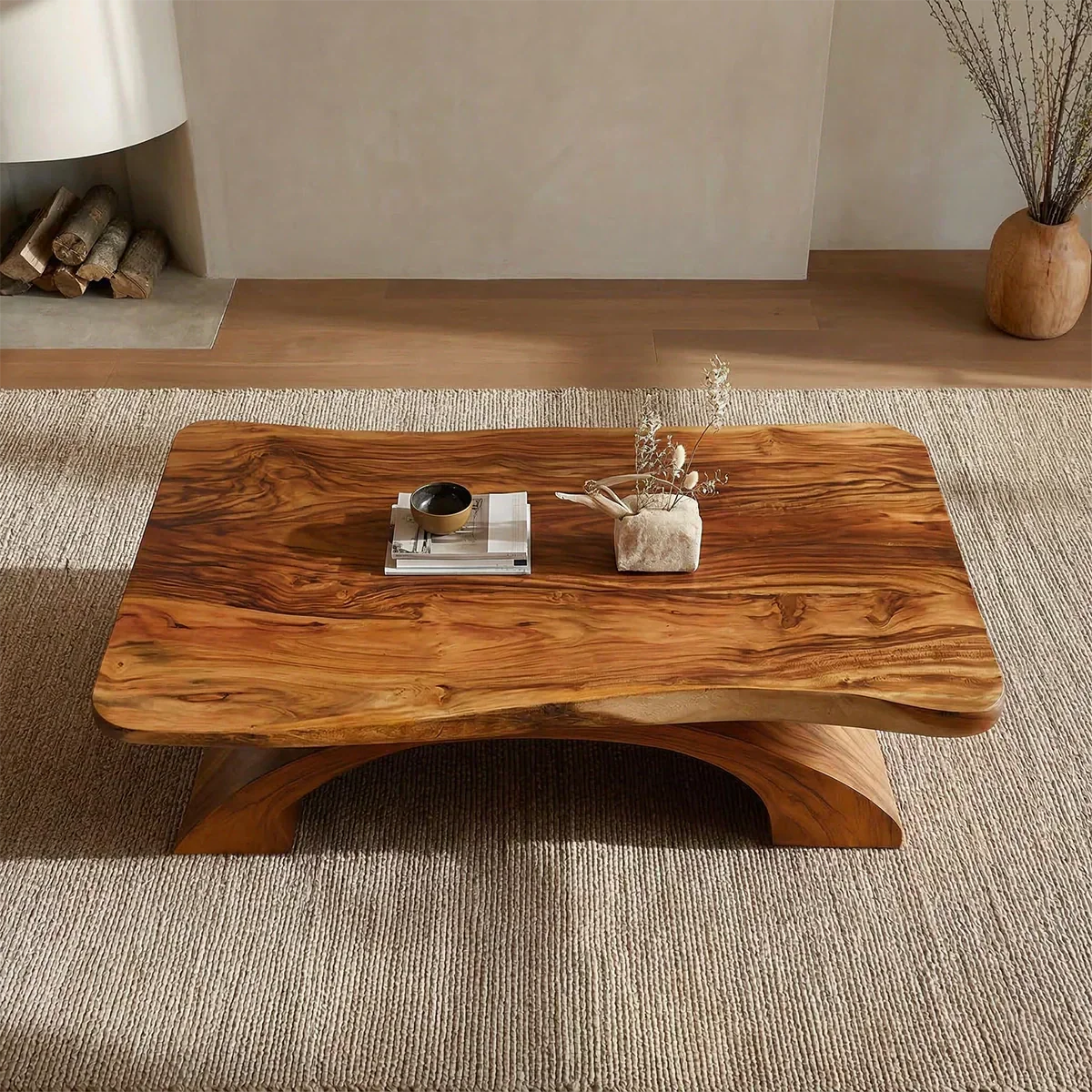Organic Modern Sculptural Arch Base Coffee Table in Natural Solid Wood - Elitegemse - View 2