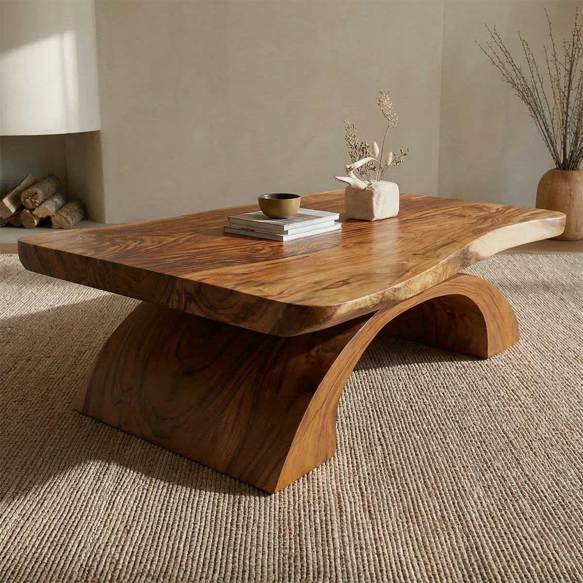Organic Modern Sculptural Arch Base Coffee Table in Natural Solid Wood - Elitegemse - View 3