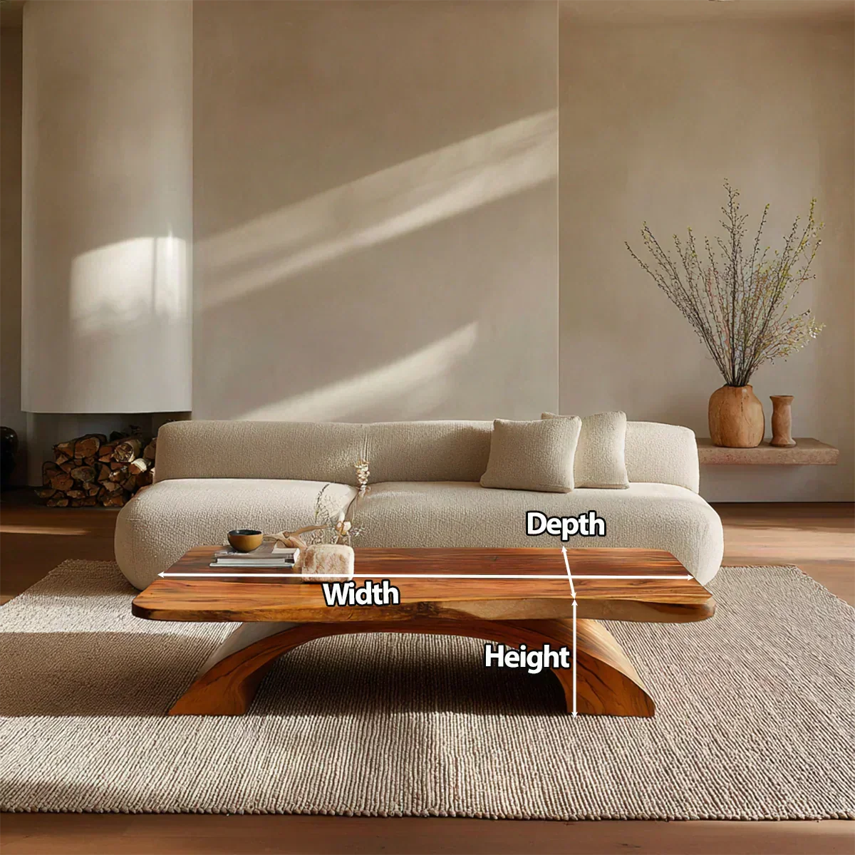 Organic Modern Sculptural Arch Base Coffee Table in Natural Solid Wood - Elitegemse - View 5