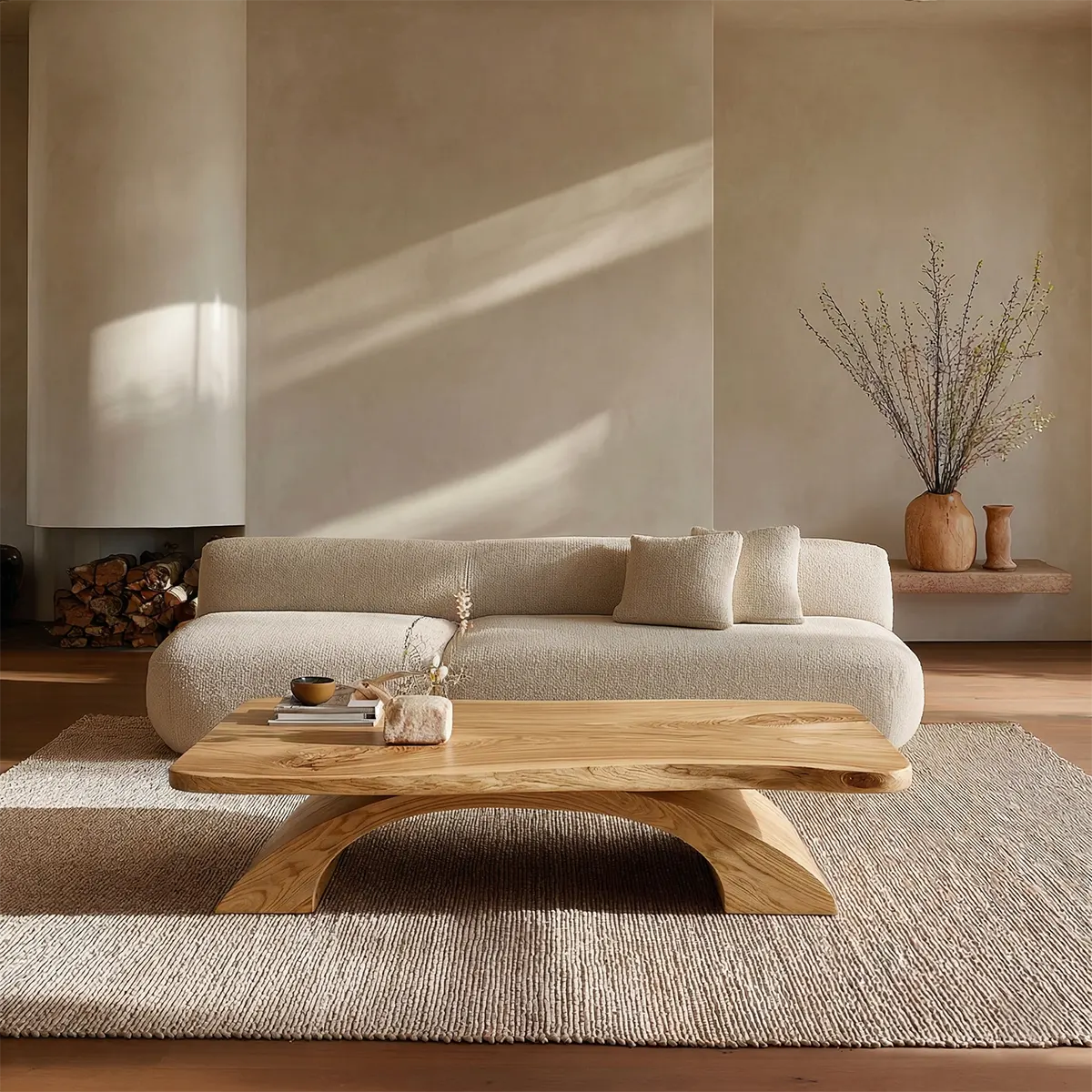 Organic Modern Sculptural Arch Base Coffee Table in Natural Solid Wood - Elitegemse - View 7