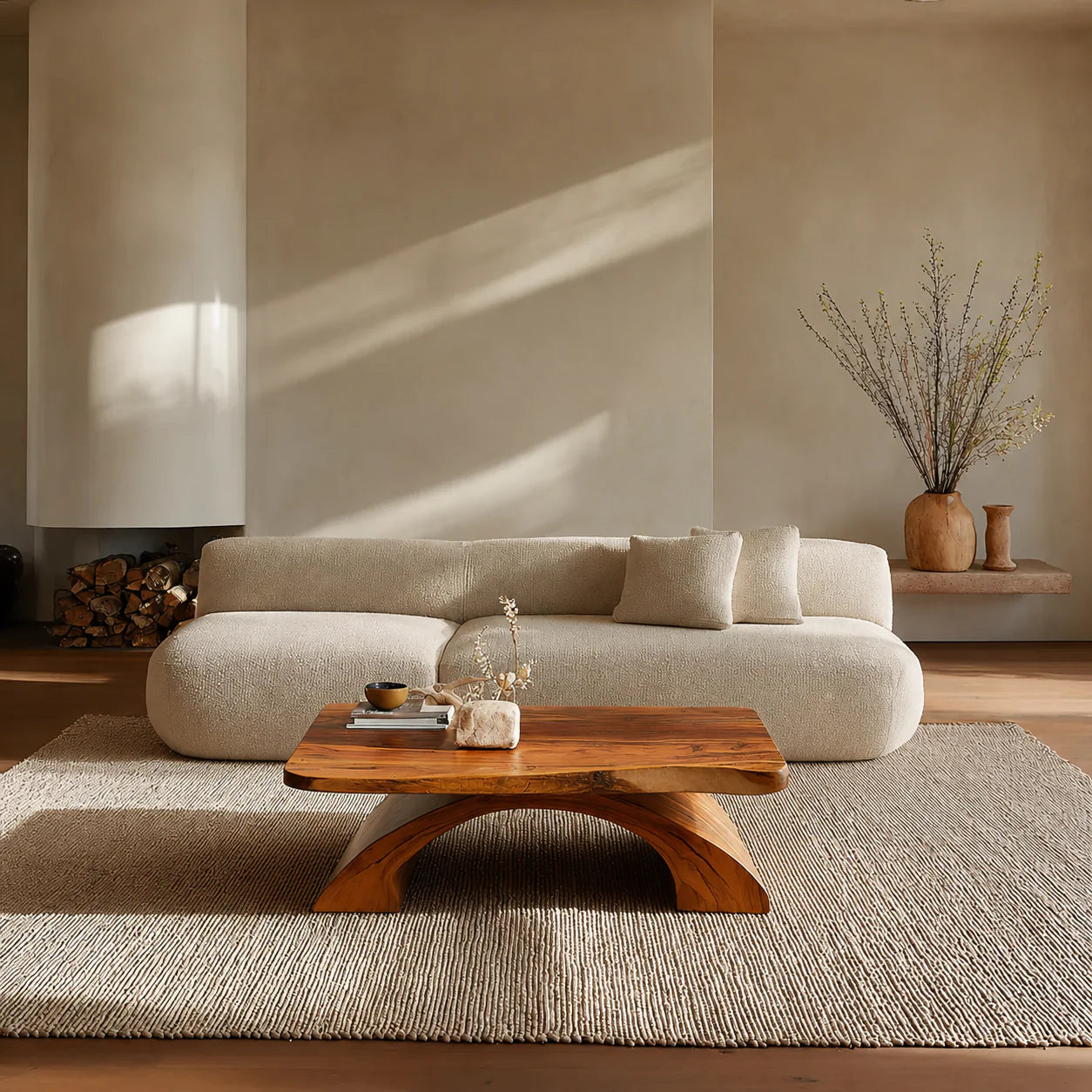 Organic Modern Sculptural Arch Base Coffee Table in Natural Solid Wood - Elitegemse - View 9