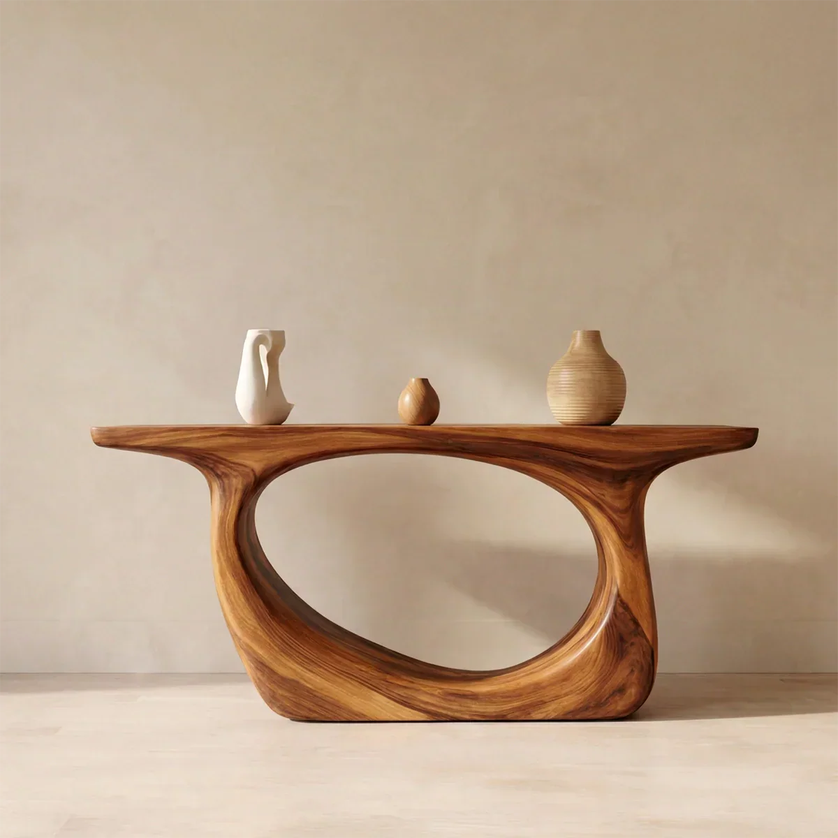 Organic Modern Solid Wood Console Table with Sculptural Curved Form - Elitegemse - View 3