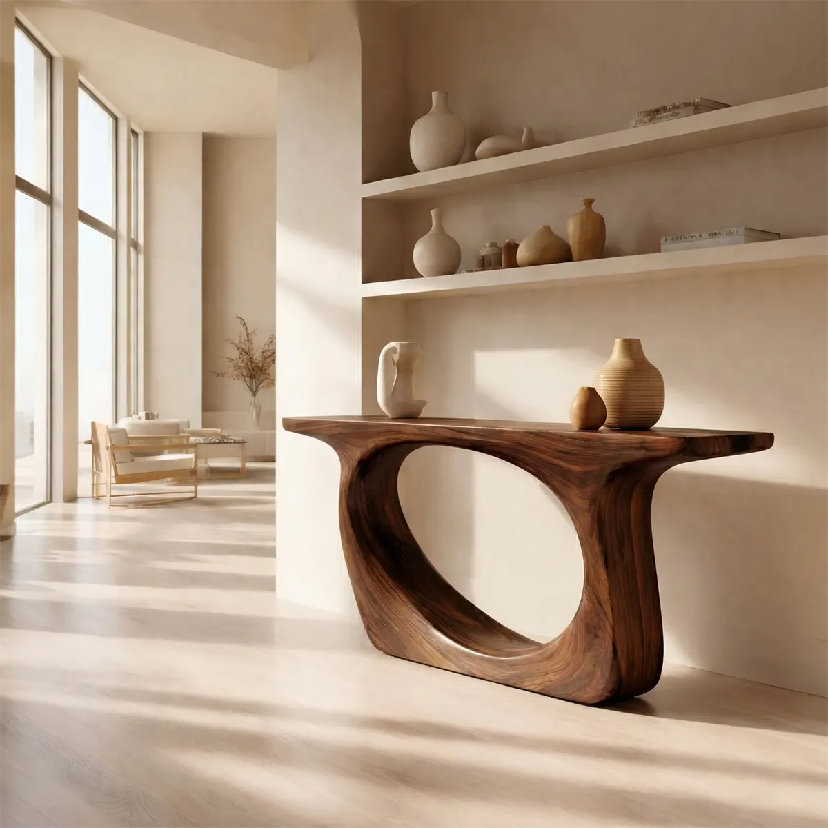 Organic Modern Solid Wood Console Table with Sculptural Curved Form - Elitegemse - View 5