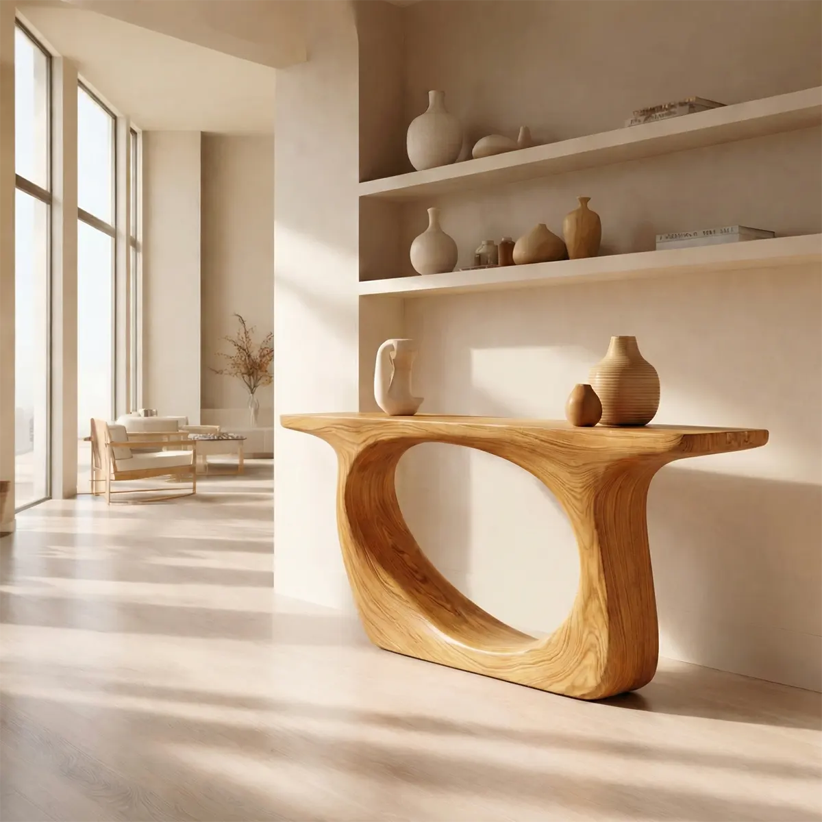 Organic Modern Solid Wood Console Table with Sculptural Curved Form - Elitegemse - View 6