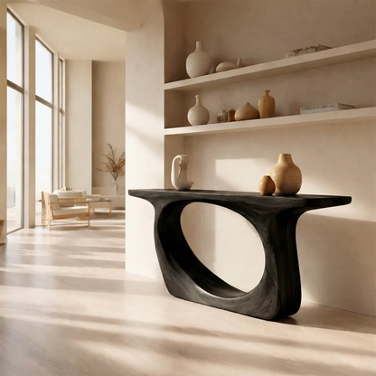 Organic Modern Solid Wood Console Table with Sculptural Curved Form - Elitegemse - View 7