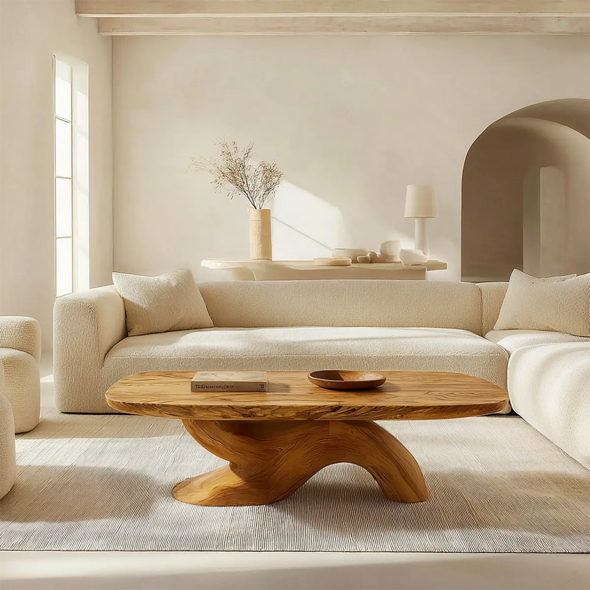 Organic Sculptural Pedestal Coffee Table in Natural Solid Wood - Elitegemse