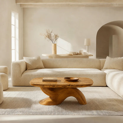 Organic Sculptural Pedestal Coffee Table in Natural Solid Wood - Elitegemse - View 10