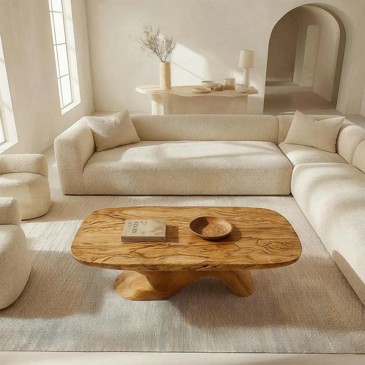 Organic Sculptural Pedestal Coffee Table in Natural Solid Wood - Elitegemse - View 2