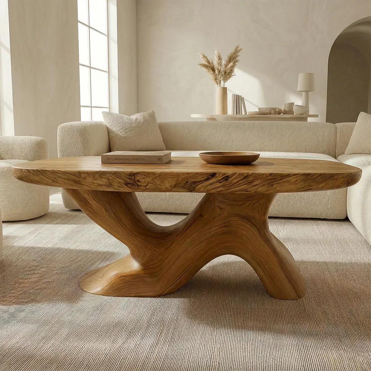 Organic Sculptural Pedestal Coffee Table in Natural Solid Wood - Elitegemse - View 3
