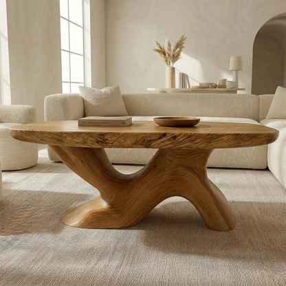 Organic Sculptural Pedestal Coffee Table in Natural Solid Wood - Elitegemse - View 3