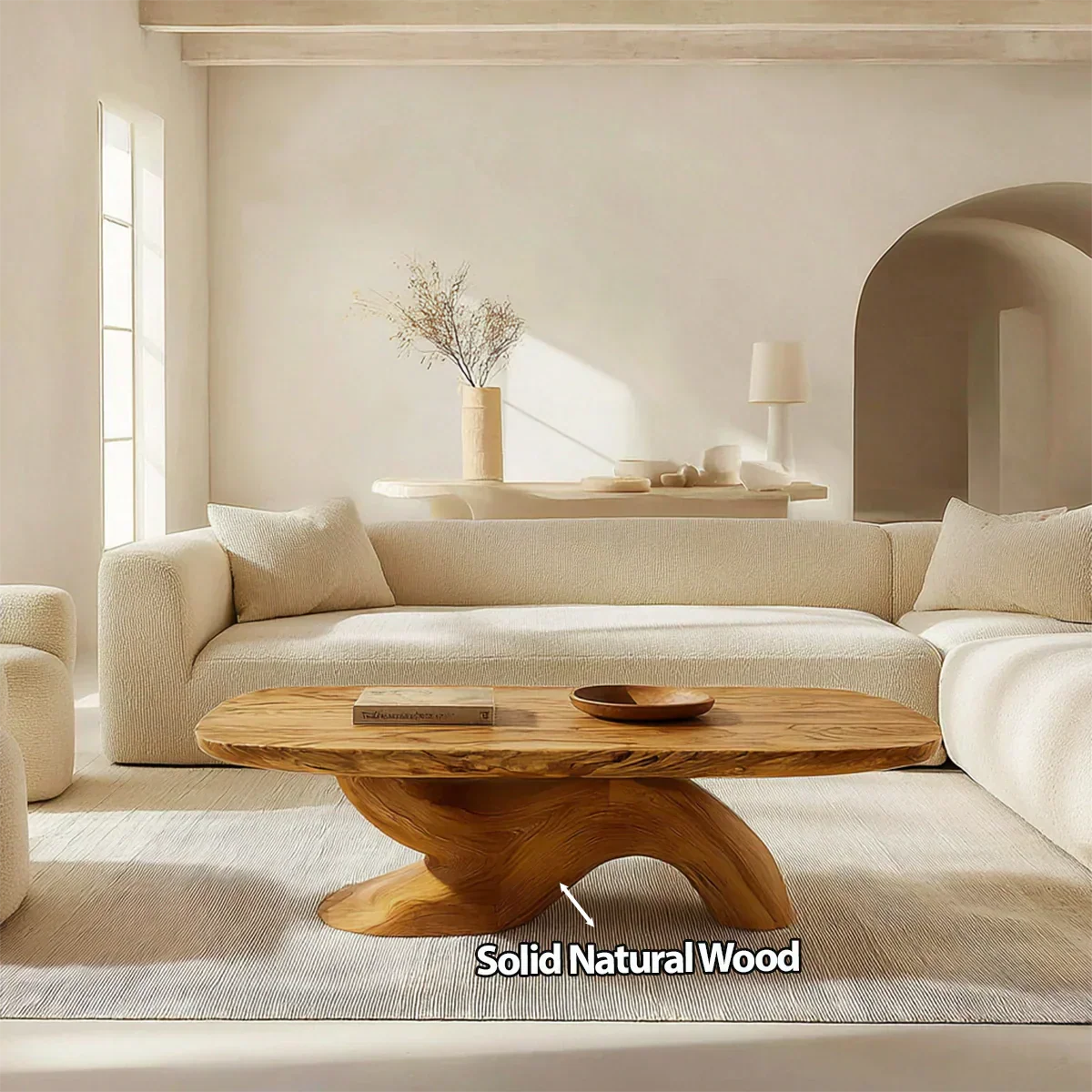 Organic Sculptural Pedestal Coffee Table in Natural Solid Wood - Elitegemse - View 4