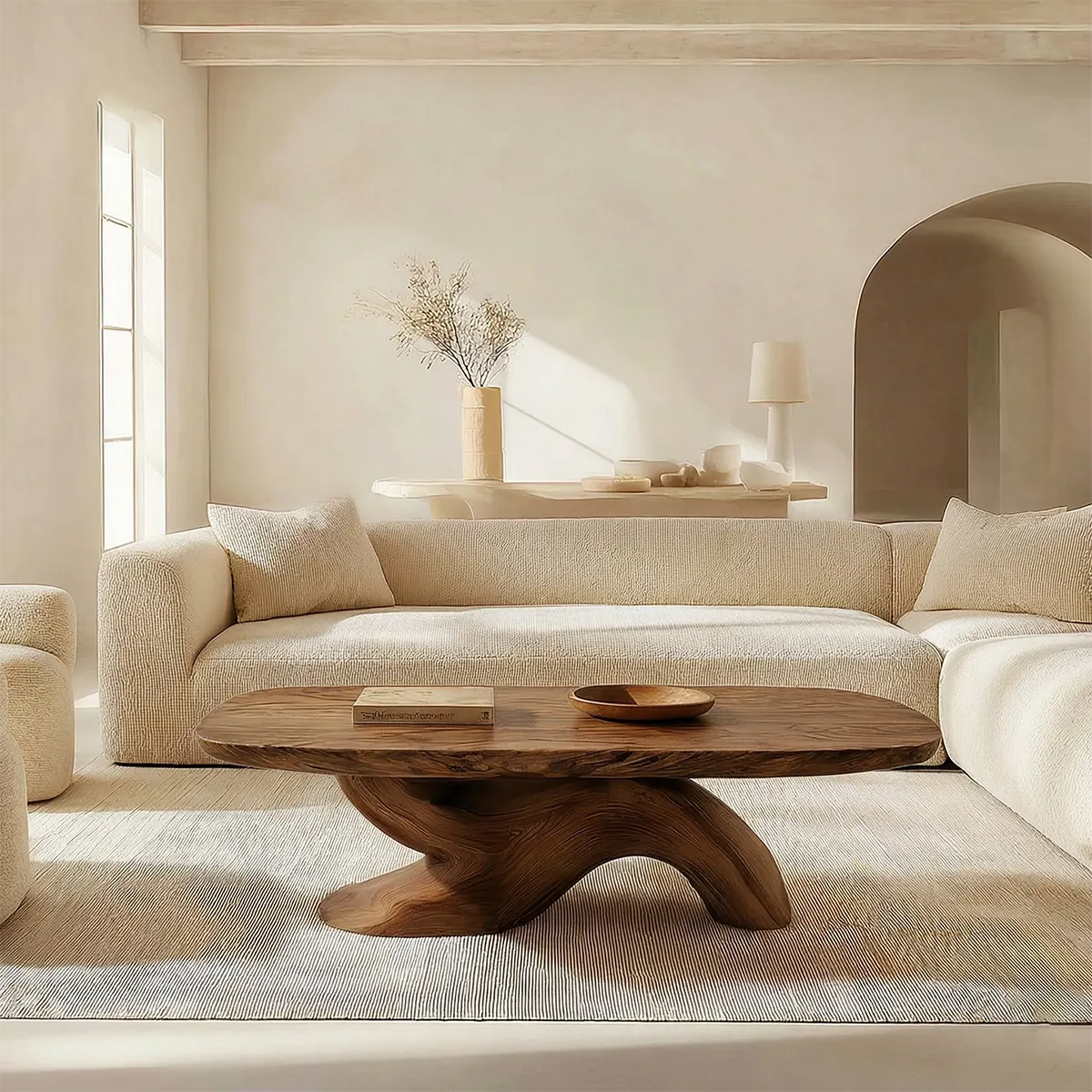 Organic Sculptural Pedestal Coffee Table in Natural Solid Wood - Elitegemse - View 6