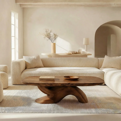 Organic Sculptural Pedestal Coffee Table in Natural Solid Wood - Elitegemse - View 6