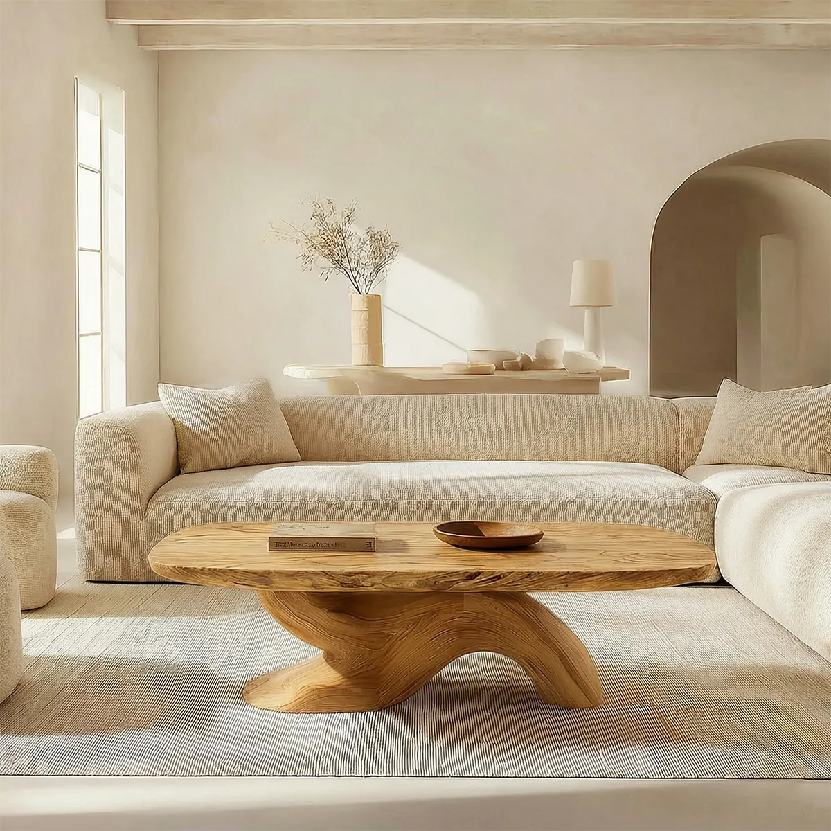 Organic Sculptural Pedestal Coffee Table in Natural Solid Wood - Elitegemse - View 7
