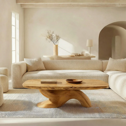 Organic Sculptural Pedestal Coffee Table in Natural Solid Wood - Elitegemse - View 7