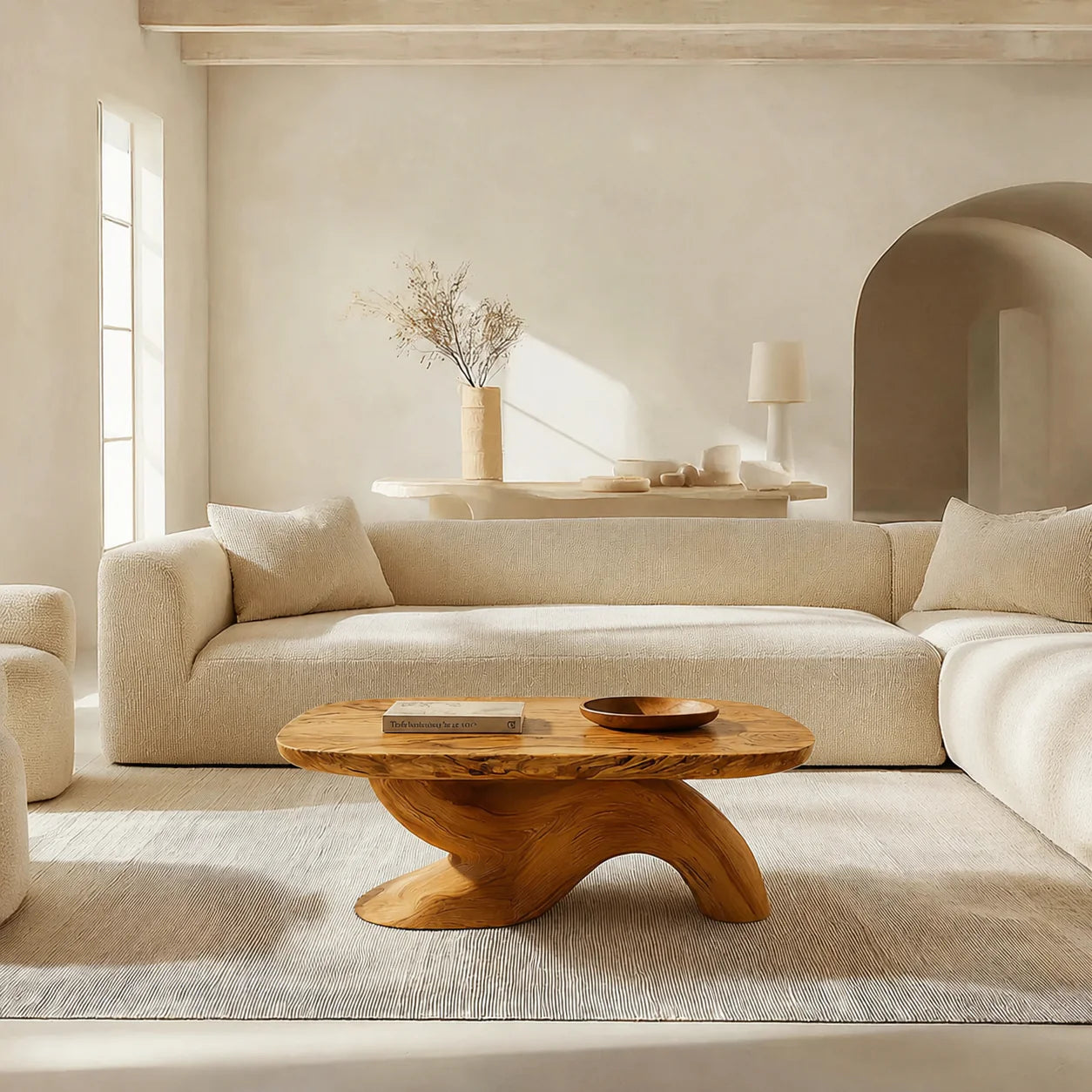 Organic Sculptural Pedestal Coffee Table in Natural Solid Wood - Elitegemse - View 9