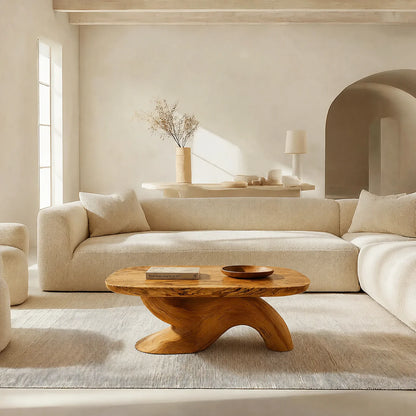 Organic Sculptural Pedestal Coffee Table in Natural Solid Wood - Elitegemse - View 9