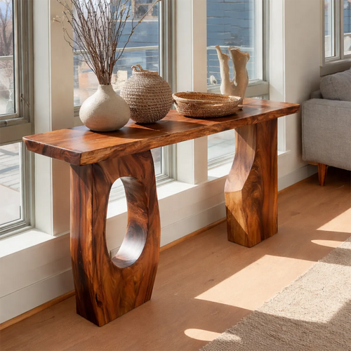 Organic Sculptural Solid Wood Console Table for Entryway Decor - Elitegemse