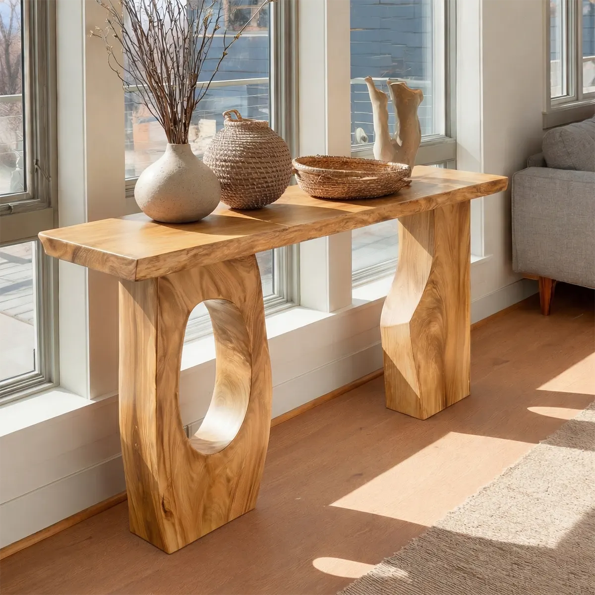 Organic Sculptural Solid Wood Console Table for Entryway Decor - Elitegemse - View 3