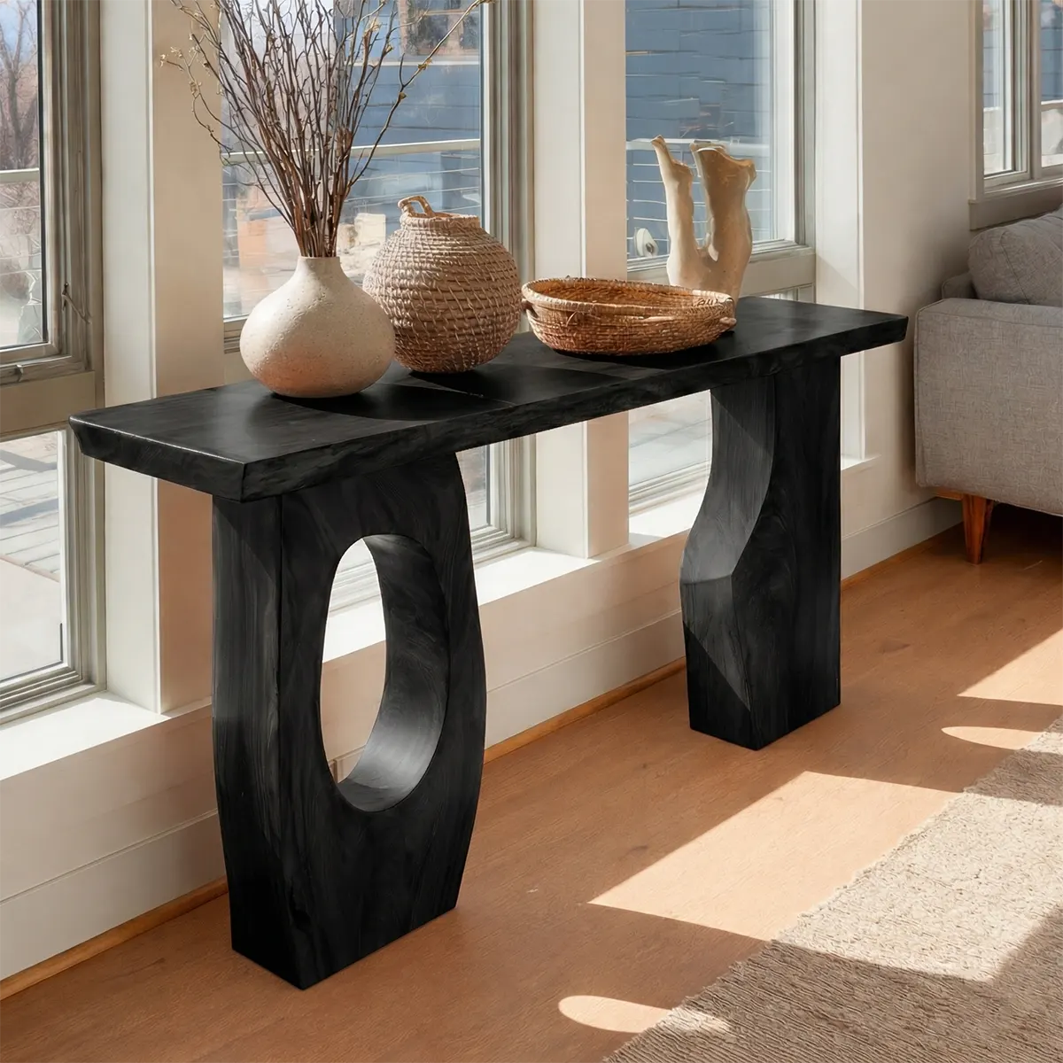 Organic Sculptural Solid Wood Console Table for Entryway Decor - Elitegemse - View 4