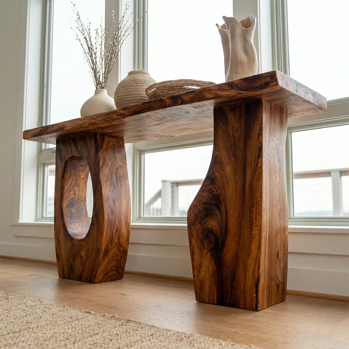 Organic Sculptural Solid Wood Console Table for Entryway Decor - Elitegemse - View 5