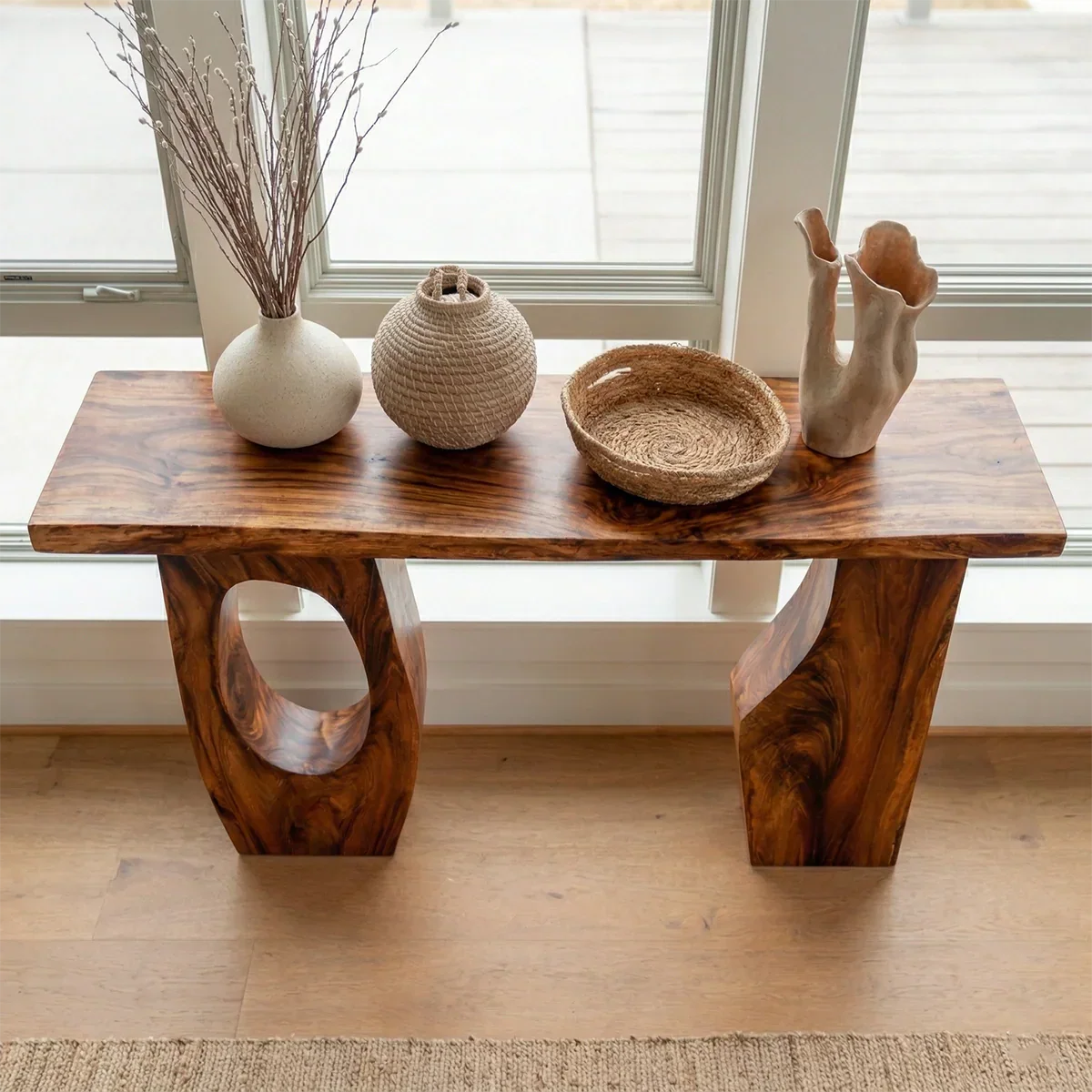 Organic Sculptural Solid Wood Console Table for Entryway Decor - Elitegemse - View 6