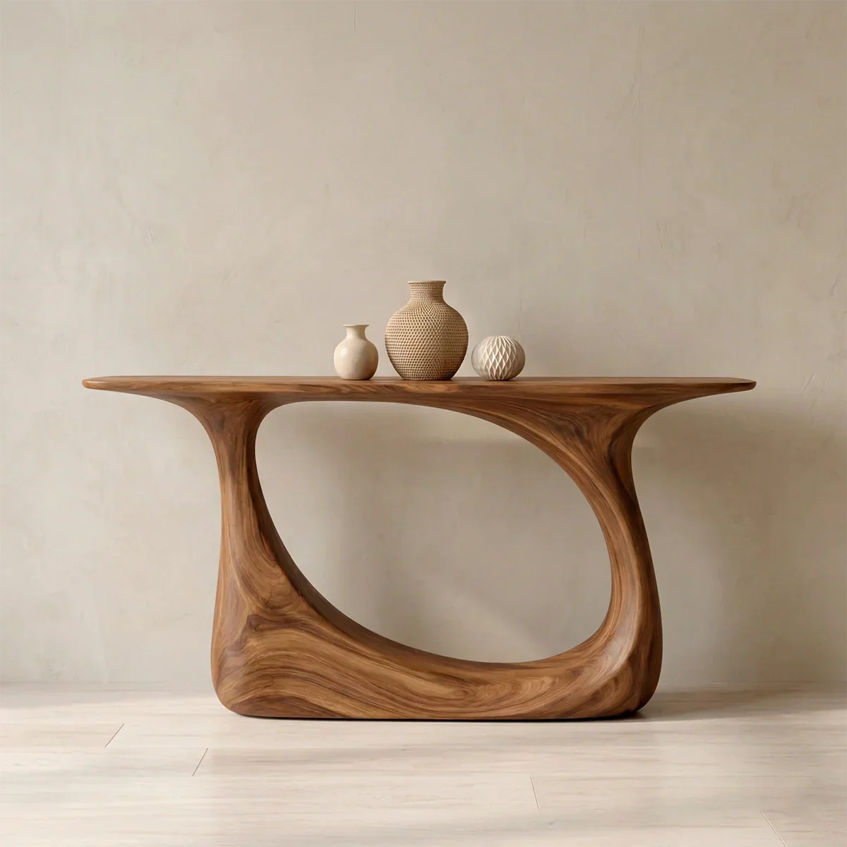 Organic Sculptural Solid Wood Console Table with Curved Artistic Base - Elitegemse - View 2