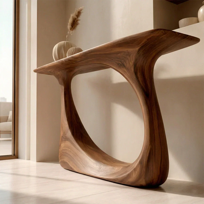 Organic Sculptural Solid Wood Console Table with Curved Artistic Base - Elitegemse - View 3