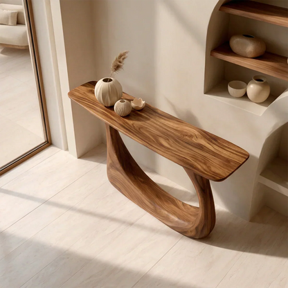 Organic Sculptural Solid Wood Console Table with Curved Artistic Base - Elitegemse - View 4