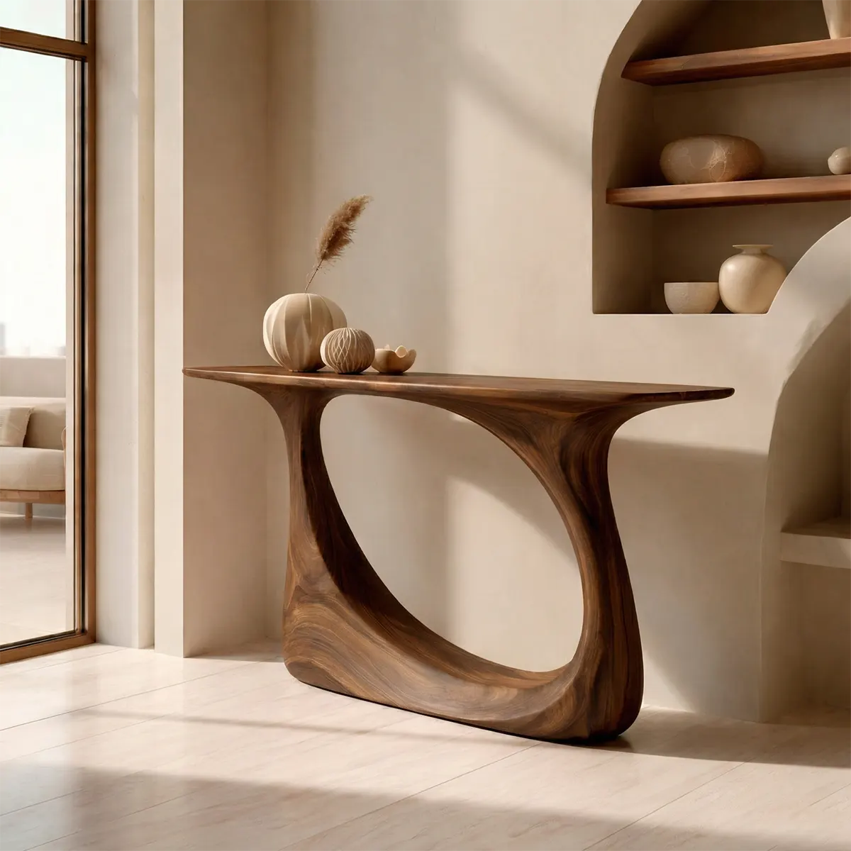 Organic Sculptural Solid Wood Console Table with Curved Artistic Base - Elitegemse - View 5