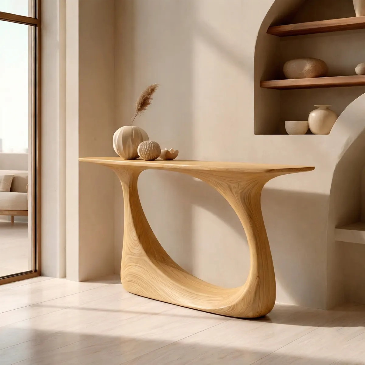 Organic Sculptural Solid Wood Console Table with Curved Artistic Base - Elitegemse - View 6
