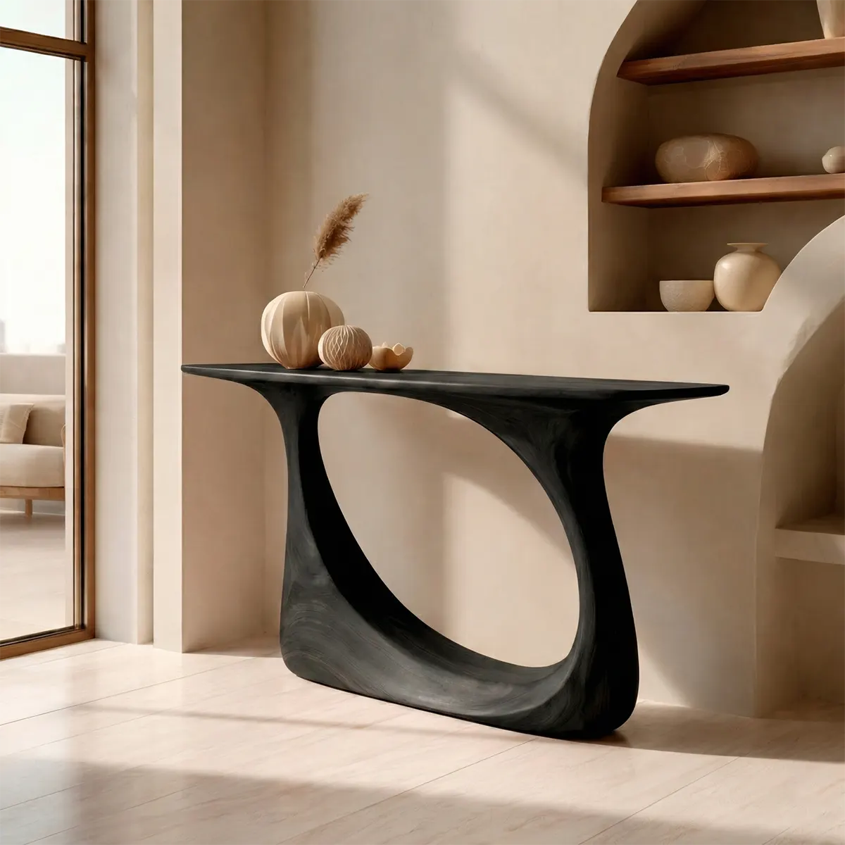 Organic Sculptural Solid Wood Console Table with Curved Artistic Base - Elitegemse - View 7
