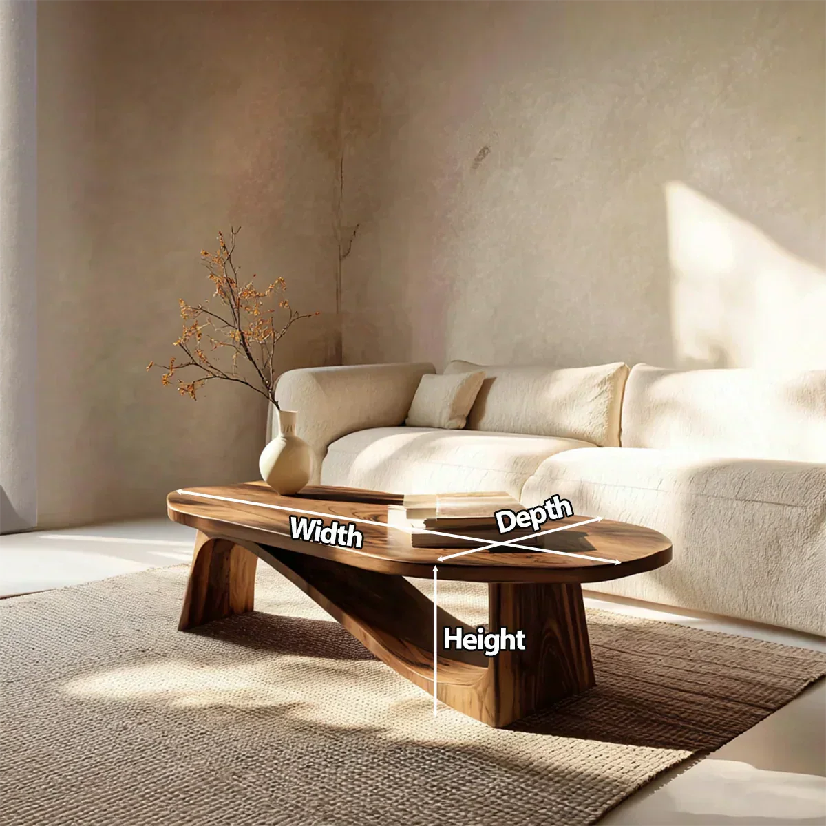 Oval Sculptural Coffee Table with Bridge Base in Natural Solid Wood - Elitegemse - View 6