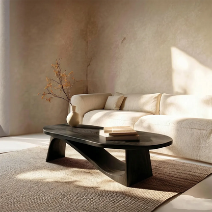 Oval Sculptural Coffee Table with Bridge Base in Natural Solid Wood - Elitegemse - View 9