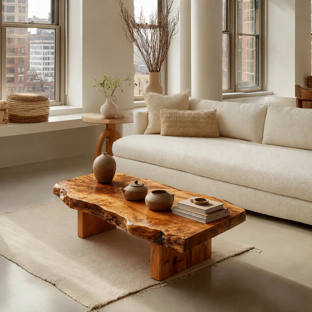 Premium Live Edge Coffee Table with Low Pedestal Base in Natural Solid Wood - Elitegemse - View 10