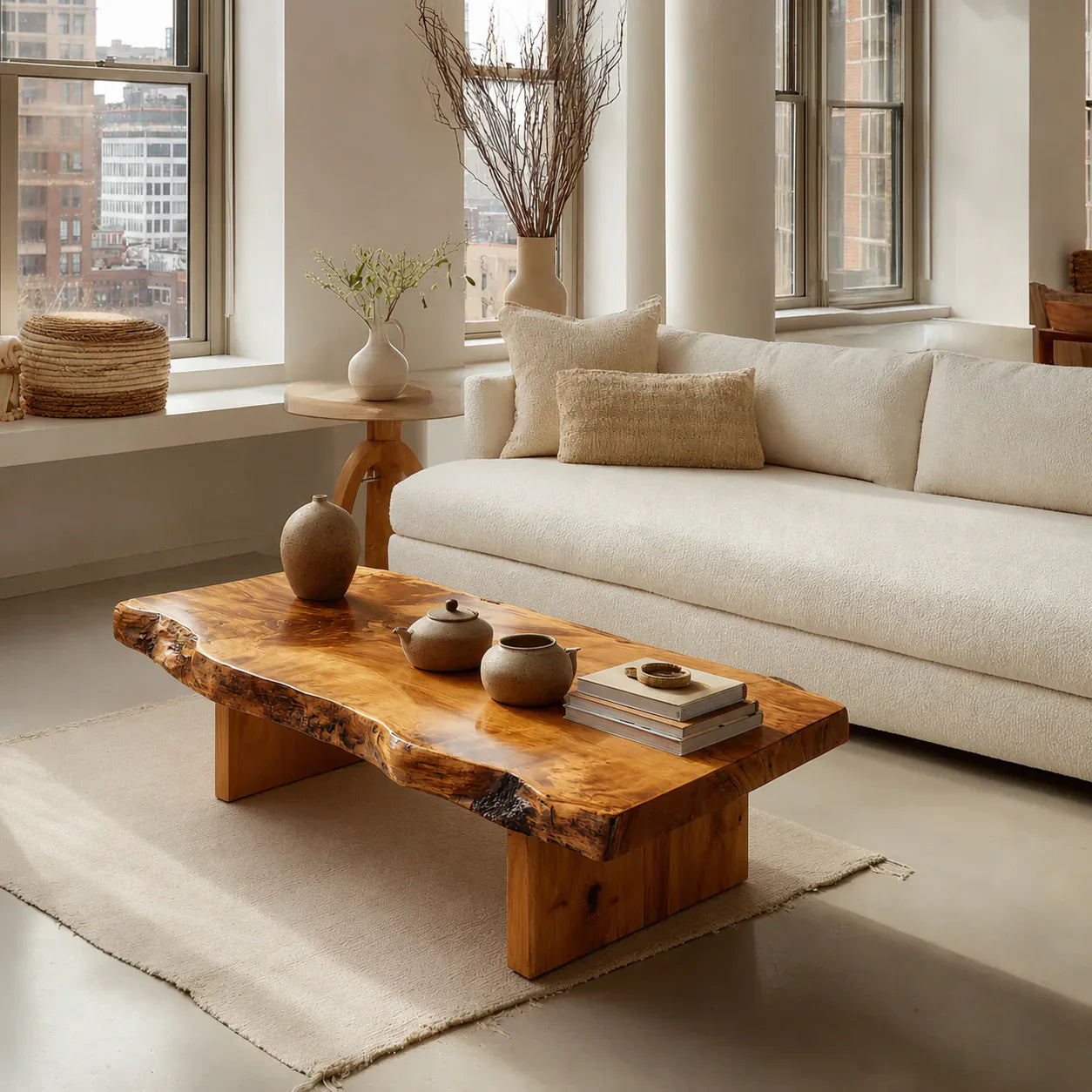 Premium Live Edge Coffee Table with Low Pedestal Base in Natural Solid Wood - Elitegemse - View 11