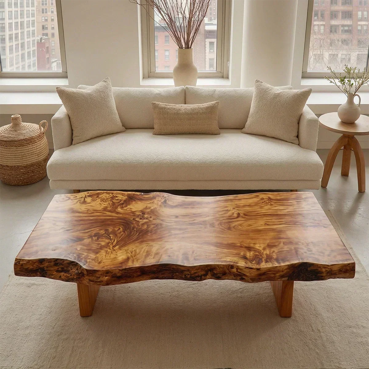 Premium Live Edge Coffee Table with Low Pedestal Base in Natural Solid Wood - Elitegemse - View 2
