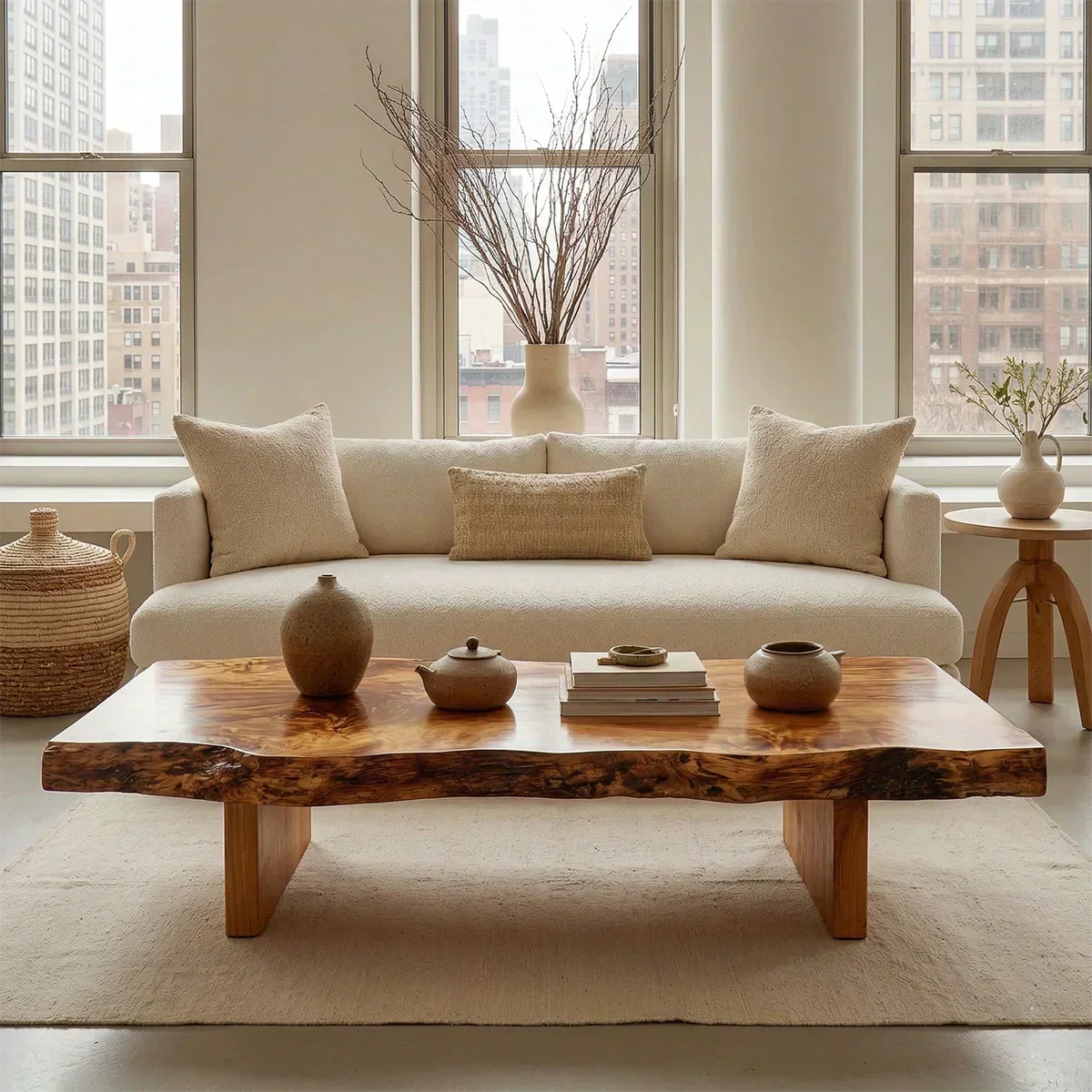 Premium Live Edge Coffee Table with Low Pedestal Base in Natural Solid Wood - Elitegemse - View 3
