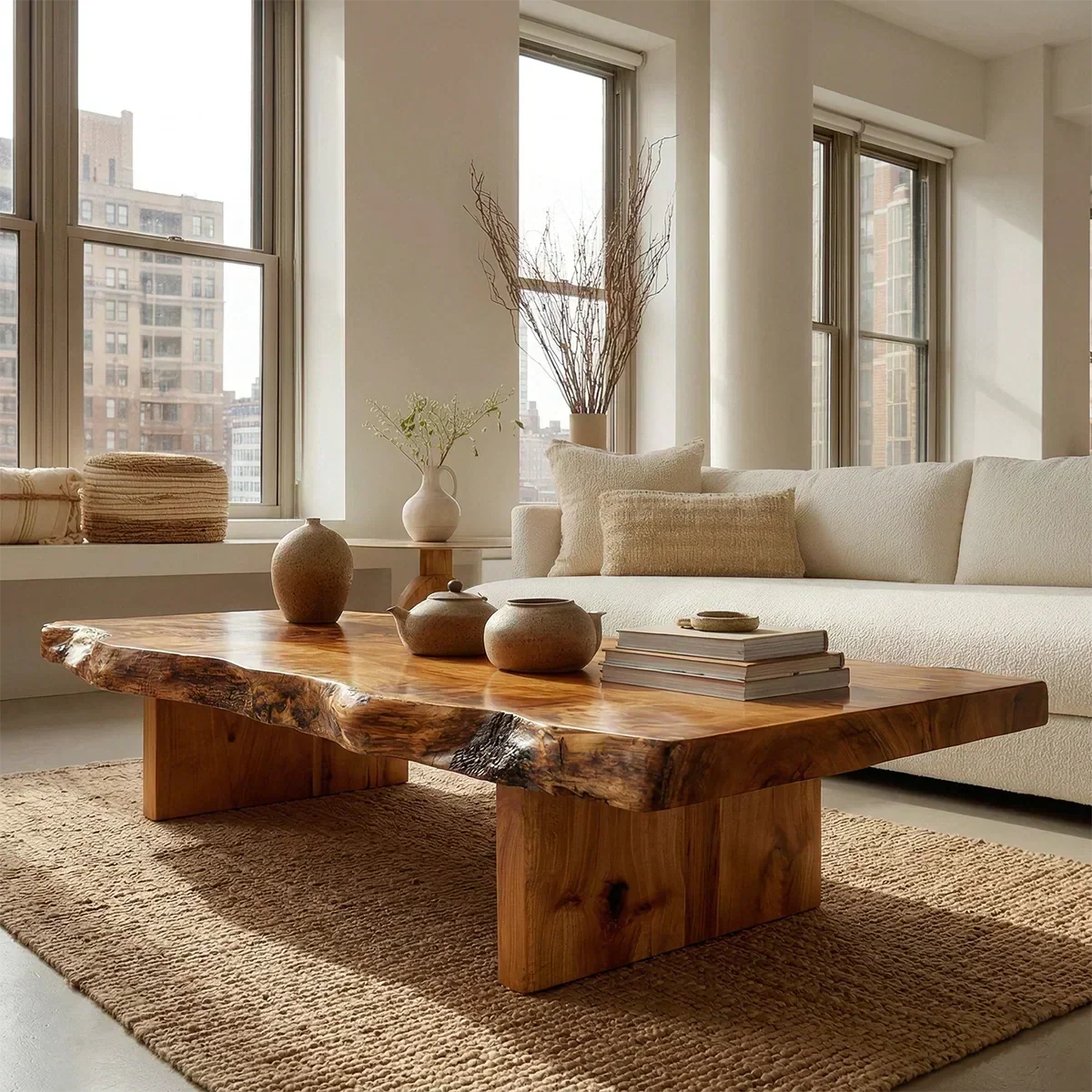 Premium Live Edge Coffee Table with Low Pedestal Base in Natural Solid Wood - Elitegemse - View 4