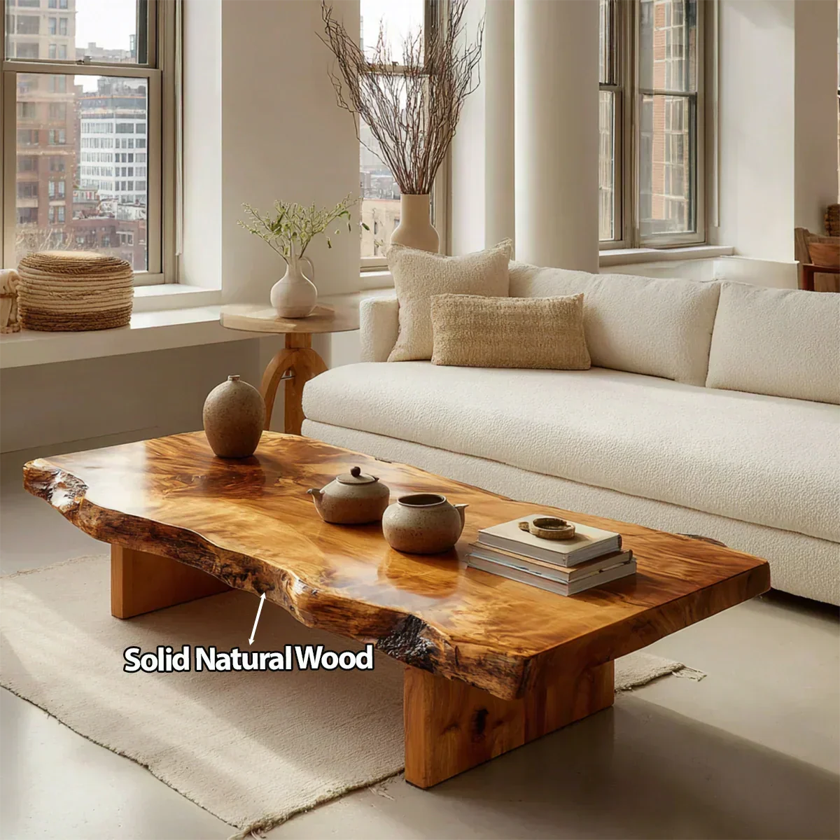 Premium Live Edge Coffee Table with Low Pedestal Base in Natural Solid Wood - Elitegemse - View 5