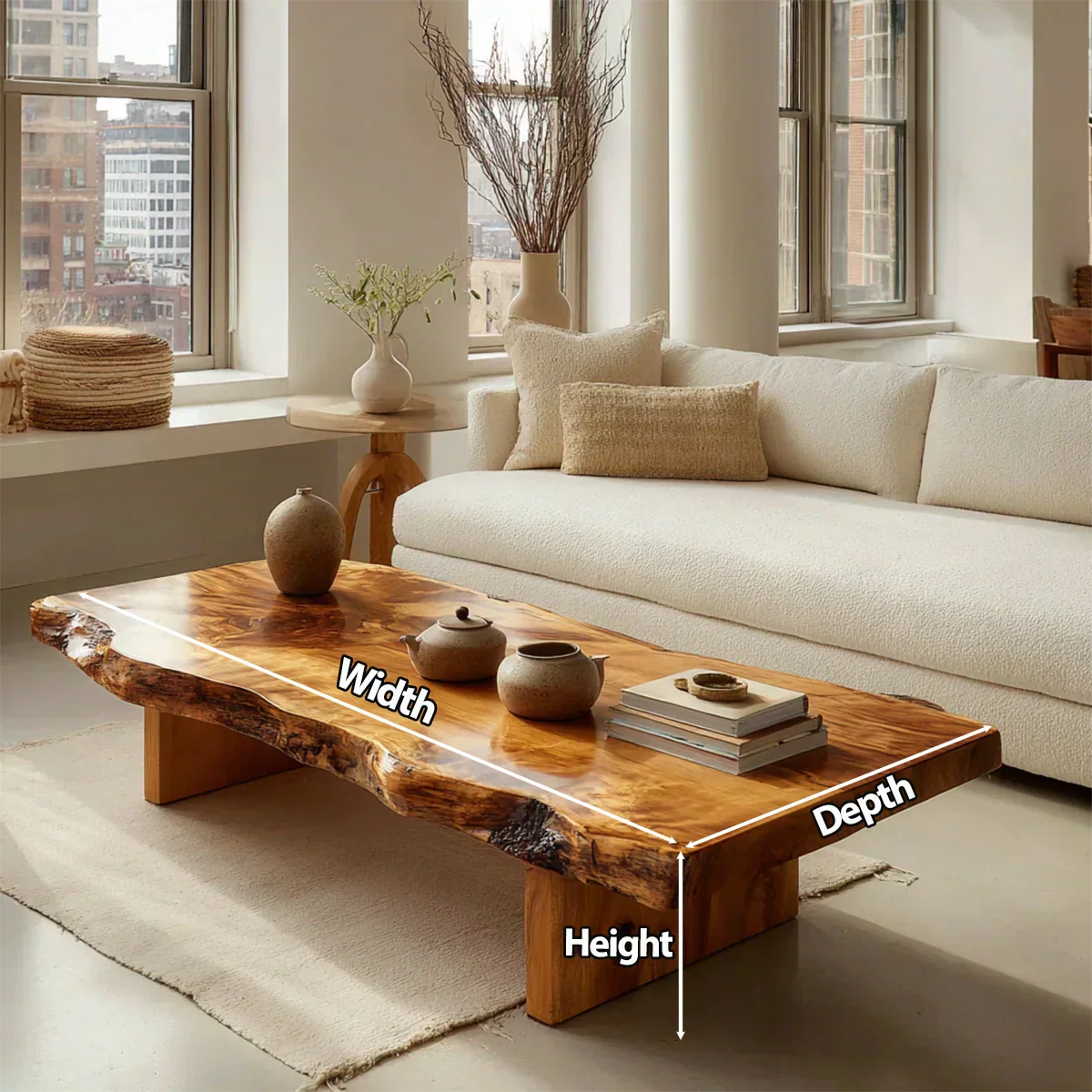 Premium Live Edge Coffee Table with Low Pedestal Base in Natural Solid Wood - Elitegemse - View 6