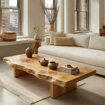 Premium Live Edge Coffee Table with Low Pedestal Base in Natural Solid Wood - Elitegemse - View 7