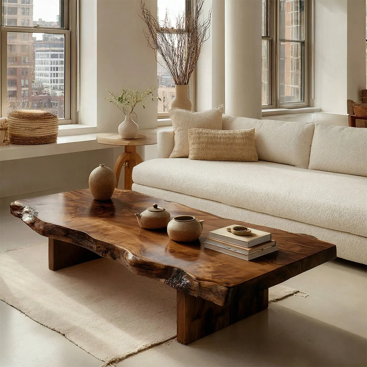 Premium Live Edge Coffee Table with Low Pedestal Base in Natural Solid Wood - Elitegemse - View 8