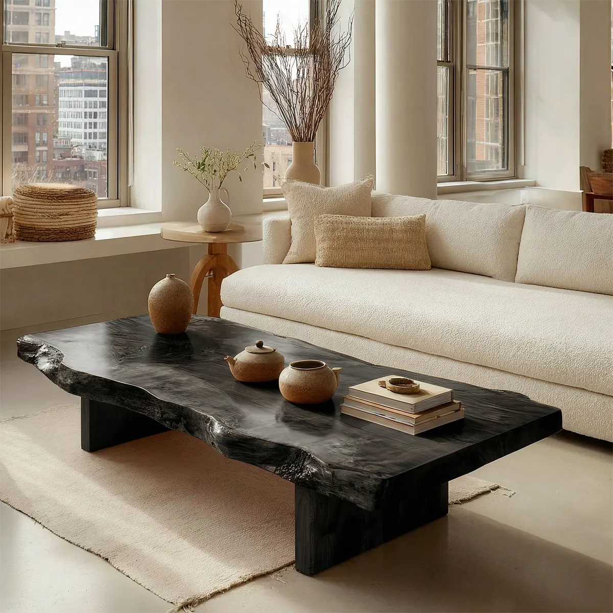 Premium Live Edge Coffee Table with Low Pedestal Base in Natural Solid Wood - Elitegemse - View 9